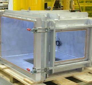 With in chamber LED lights and large viewing ports this large chamber allowed full view of the article under vacuum.